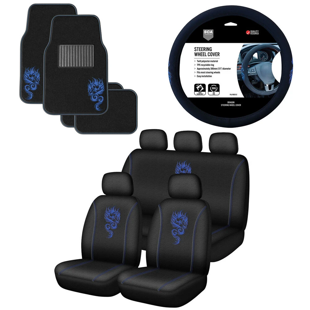 SCA Dragon Seat Cover Combo Blue 3 SCA Dragon Seat Cover Combo Blue