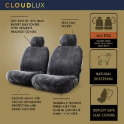 Gold CLOUDLUX Sheepskin Seat Covers - Slate Adjustable Headrests Size 30 Front Pair Airbag Compatible -Quad Lock Case Shop SCA 215408 02 hi res