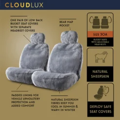 Gold CLOUDLUX Sheepskin Seat Covers - Grey Adjustable Headrests Size 30 Front Pair Airbag Compatible 9 Gold CLOUDLUX Sheepskin Seat Covers - Grey Adjustable Headrests Size 30 Front Pair Airbag Compatible -Quad Lock Case Shop SCA 215409 02 hi res