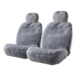 Gold CLOUDLUX Sheepskin Seat Covers - Grey Adjustable Headrests Size 30 Front Pair Airbag Compatible