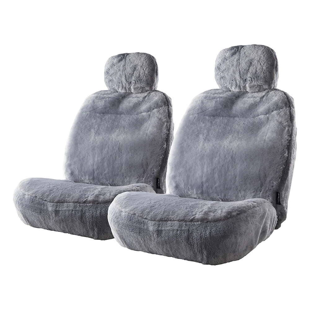 Gold CLOUDLUX Sheepskin Seat Covers - Grey Adjustable Headrests Size 30 Front Pair Airbag Compatible 3 Gold CLOUDLUX Sheepskin Seat Covers - Grey Adjustable Headrests Size 30 Front Pair Airbag Compatible