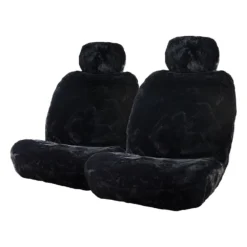 Gold CLOUDLUX Sheepskin Seat Covers - Black Adjustable Headrests Size 30 Front Pair Airbag Compatible