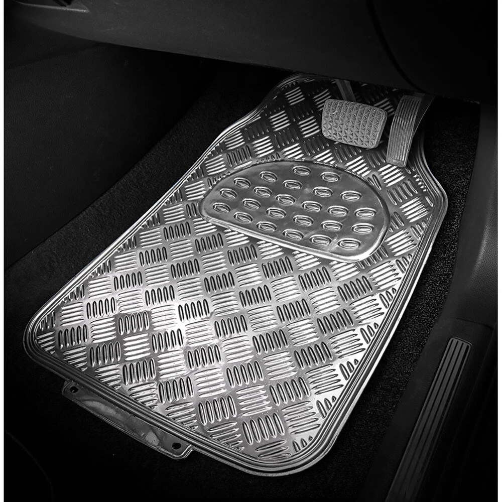 SCA Checkerplate Car Floor Mats PVC Silver Set Of 4 4 SCA Checkerplate Car Floor Mats PVC Silver Set Of 4 - Image 2