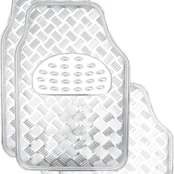SCA Checkerplate Car Floor Mats PVC Silver Set Of 4
