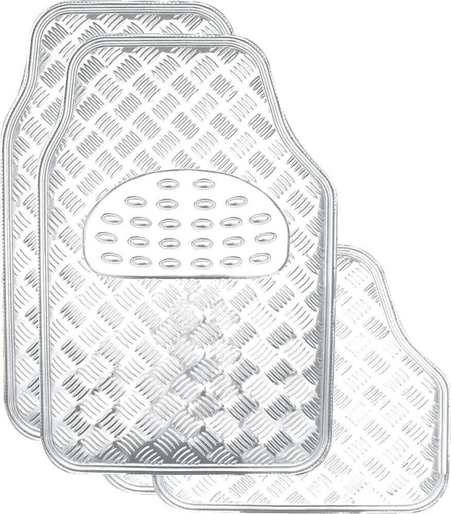 SCA Checkerplate Car Floor Mats PVC Silver Set Of 4 3 SCA Checkerplate Car Floor Mats PVC Silver Set Of 4