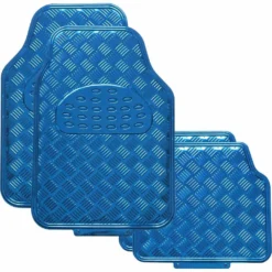 SCA Checkerplate Car Floor Mats PVC Blue Set Of 4