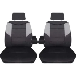 Sperling Enterprises Carbon Mesh Seat Covers - Black And Grey Adjustable Headrests Size 107 Front Pair With Armrests Airbag Compatible