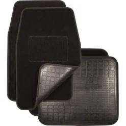 SCA Reversible Car Floor Mats Carpet/Rubber Black Set Of 4
