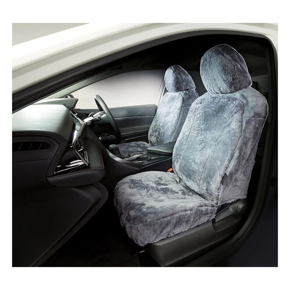 Silver CLOUDLUX Sheepskin Seat Covers - Grey Adjustable Headrests Size 30 Front Pair Airbag Compatible 4 Silver CLOUDLUX Sheepskin Seat Covers - Grey Adjustable Headrests Size 30 Front Pair Airbag Compatible - Image 2