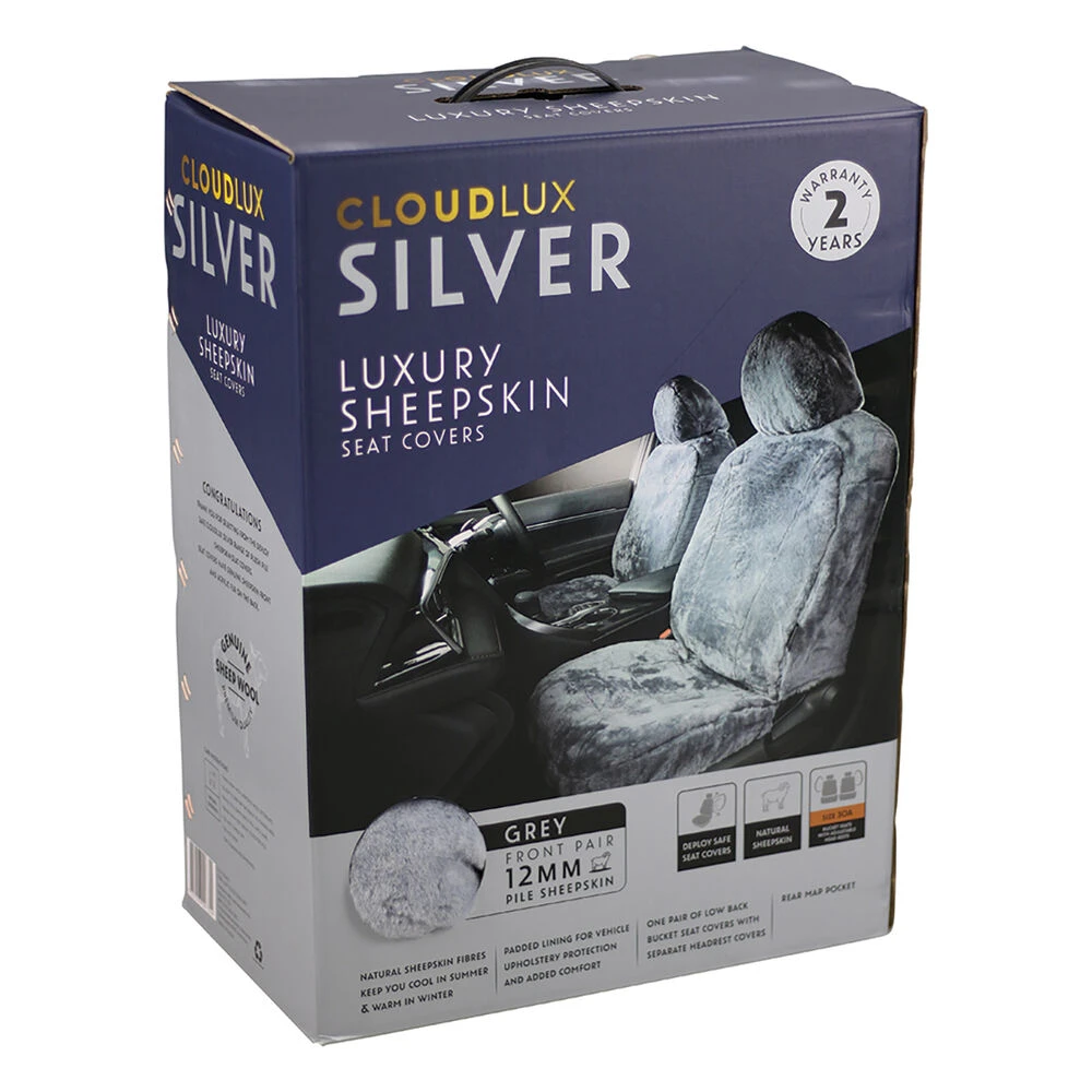 Silver CLOUDLUX Sheepskin Seat Covers - Grey Adjustable Headrests Size 30 Front Pair Airbag Compatible 5 Silver CLOUDLUX Sheepskin Seat Covers - Grey Adjustable Headrests Size 30 Front Pair Airbag Compatible - Image 3