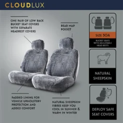 Silver CLOUDLUX Sheepskin Seat Covers - Grey Adjustable Headrests Size 30 Front Pair Airbag Compatible 9 Silver CLOUDLUX Sheepskin Seat Covers - Grey Adjustable Headrests Size 30 Front Pair Airbag Compatible -Quad Lock Case Shop SCA 342476 02 hi res