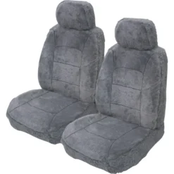 Silver CLOUDLUX Sheepskin Seat Covers - Grey Adjustable Headrests Size 30 Front Pair Airbag Compatible