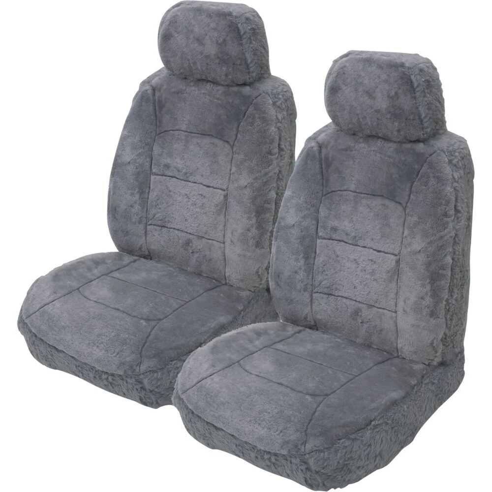 Silver CLOUDLUX Sheepskin Seat Covers - Grey Adjustable Headrests Size 30 Front Pair Airbag Compatible 3 Silver CLOUDLUX Sheepskin Seat Covers - Grey Adjustable Headrests Size 30 Front Pair Airbag Compatible