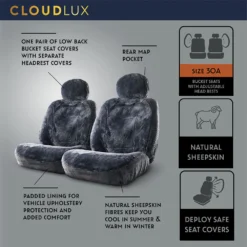 Silver CLOUDLUX Sheepskin Seat Covers - Slate Adjustable Headrests Size 30 Front Pair Airbag Compatible -Quad Lock Case Shop SCA 342477 02 hi res