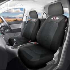 HSV Quest Leather Look Seat Covers - Black/Grey Adjustable Headrests Size 30 Front Pair Airbag Compatible -Quad Lock Case Shop SCA 387541 00 hi res