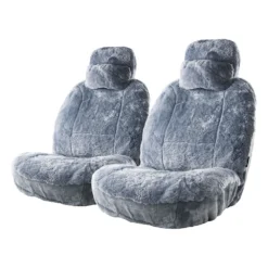 Platinum CLOUDLUX Sheepskin Seat Covers - Grey Adjustable Headrests Size 30 Front Pair Airbag Compatible