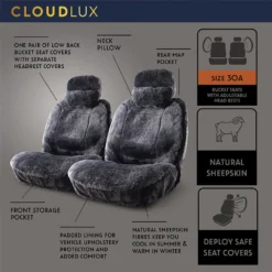 Platinum CLOUDLUX Sheepskin Seat Covers - Slate Adjustable Headrests Size 30 Front Pair Airbag Compatible -Quad Lock Case Shop SCA 519159 02 hi res