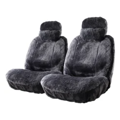 Platinum CLOUDLUX Sheepskin Seat Covers - Slate Adjustable Headrests Size 30 Front Pair Airbag Compatible