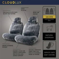 Platinum CLOUDLUX Sheepskin Seat Covers - Slate Built-in Headrests Size 60 Front Pair Airbag Compatible -Quad Lock Case Shop SCA 519161 02 hi res