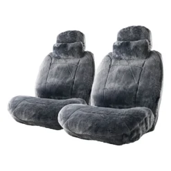 Platinum CLOUDLUX Sheepskin Seat Covers - Slate Built-in Headrests Size 60 Front Pair Airbag Compatible