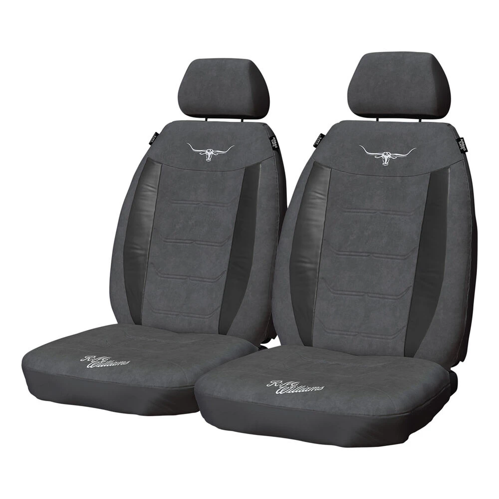 R. M. Williams R.M.Williams Suede Velour Seat Covers - Grey Adjustable Headrests Size 30 Front Pair Airbag Compatible 3 R. M. Williams R.M.Williams Suede Velour Seat Covers - Grey Adjustable Headrests Size 30 Front Pair Airbag Compatible