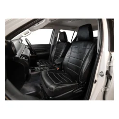SCA Leather Look Seat Covers - Black And White Adjustable Headrests Size 30 Front Pair Airbag Compatible -Quad Lock Case Shop SCA 550121 00 hi res