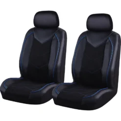 SCA Sports Leather Look And Mesh Seat Covers - Black And Blue Adjustable Headrests Airbag Compatible