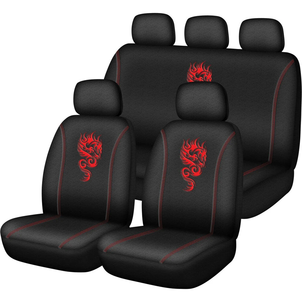 SCA Dragon Seat Cover Pack - Red Adjustable Headrests Size 30 And 06H Airbag Compatible 3 SCA Dragon Seat Cover Pack - Red Adjustable Headrests Size 30 And 06H Airbag Compatible