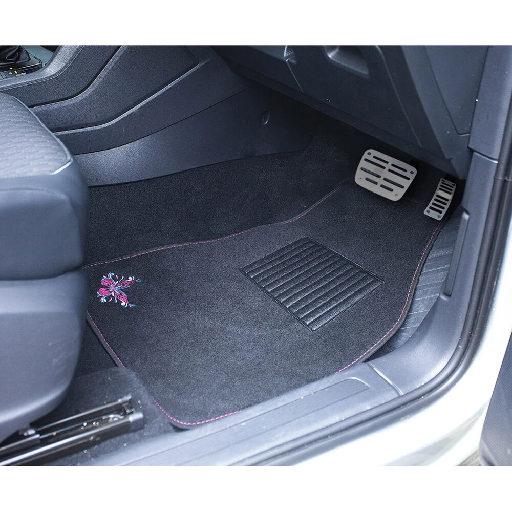 SCA Butterfly Floor Mats Carpet Black/Pink/Blue Set Of 4 4 SCA Butterfly Floor Mats Carpet Black/Pink/Blue Set Of 4 - Image 2