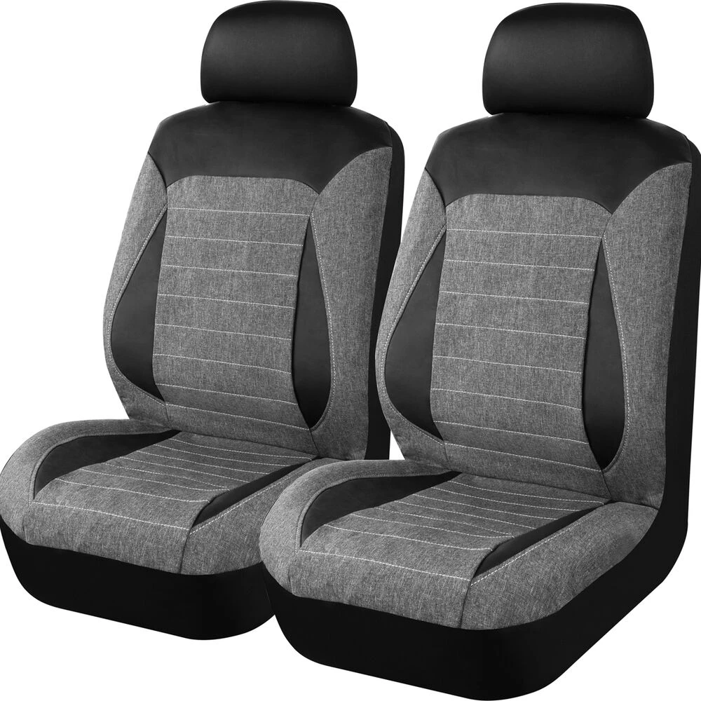 SCA PU Leather Look & Linen Look Seat Covers - Black/Grey Adjustable Headrests Size 30 Airbag Compatible 3 SCA PU Leather Look & Linen Look Seat Covers - Black/Grey Adjustable Headrests Size 30 Airbag Compatible