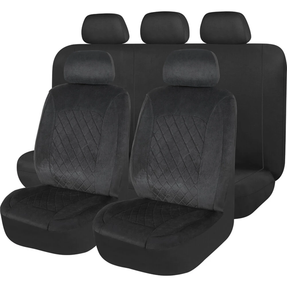 SCA Velour Quilted Seat Cover Pack - Black Adjustable Headrests Size 30 And 06H Airbag Compatible 3 SCA Velour Quilted Seat Cover Pack - Black Adjustable Headrests Size 30 And 06H Airbag Compatible