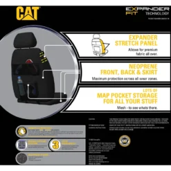 Caterpillar Neoprene Seat Covers - Black Adjustable Headrests Size 30 Front Pair Airbag Compatible -Quad Lock Case Shop SCA 591901 01 hi res