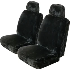 SCA Luxury Fur Seat Cover - Black Adjustable Headrests Size 30 Front Pair Airbag Compatible