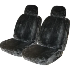 SCA Luxury Fur Seat Cover - Slate Adjustable Headrests Size 30 Front Pair Airbag Compatible