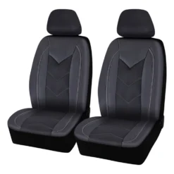 SCA Sports Leather Look And Mesh Seat Covers Black And Grey, Adjustable Headrests, Size 30, Front Pair, Airbag Compatible