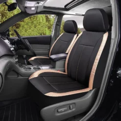 SCA Leather Look Seat Cover - Black/Gold, Adjustable Headrests, Airbag Compatible -Quad Lock Case Shop SCA 610841 00 hi res