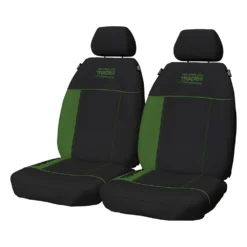 Tradies Seat Covers Tradies Poly Canvas Seat Covers Black/Green Front Pair Adjustable Headrests Airbag Compatible