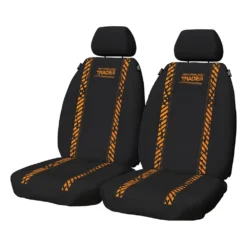 Tradies Seat Covers Tradies Neoprene Seat Covers Black/Orange Front Pair Adjustable Headrests Airbag Compatible