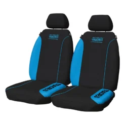 Tradies Seat Covers Tradies Neoprene Seat Covers Black/Blue Front Pair Adjustable Headrests Airbag Compatible