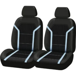 SCA Leather Look And Mesh Seat Covers Black/Blue Adjustable Headrests Airbag Compatible