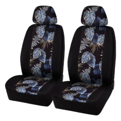 SCA Leaf Print Seat Covers Blue/Gold Adjustable Headrests
