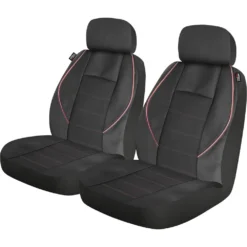 Who-Rae Neoprene With Piping Seat Covers Black/Gold Adjustable Headrests