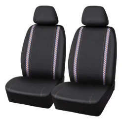 SCA Polyester Braid Seat Covers Black/Blue/Orange Adjustable Headrests Airbag Compatible