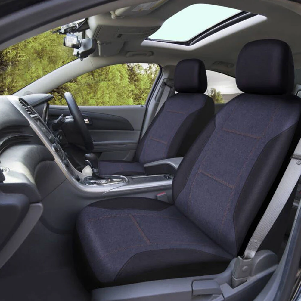 SCA Denim & Twill Polyester Seat Covers Black/Blue Adjustable Headrests Airbag Compatible 4 SCA Denim & Twill Polyester Seat Covers Black/Blue Adjustable Headrests Airbag Compatible - Image 2