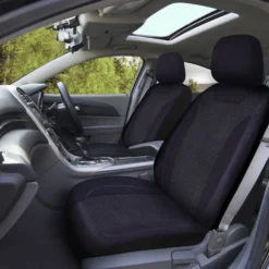 SCA Twill Polyester Seat Covers Black/Gold Adjustable Headrests Airbag Compatible -Quad Lock Case Shop SCA 637204 00 hi res