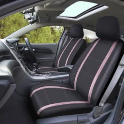 SCA Pink Glitter Leather Look Seat Covers Black/Pink Adjustable Headrests Airbag Compatible -Quad Lock Case Shop SCA 637206 00 hi res