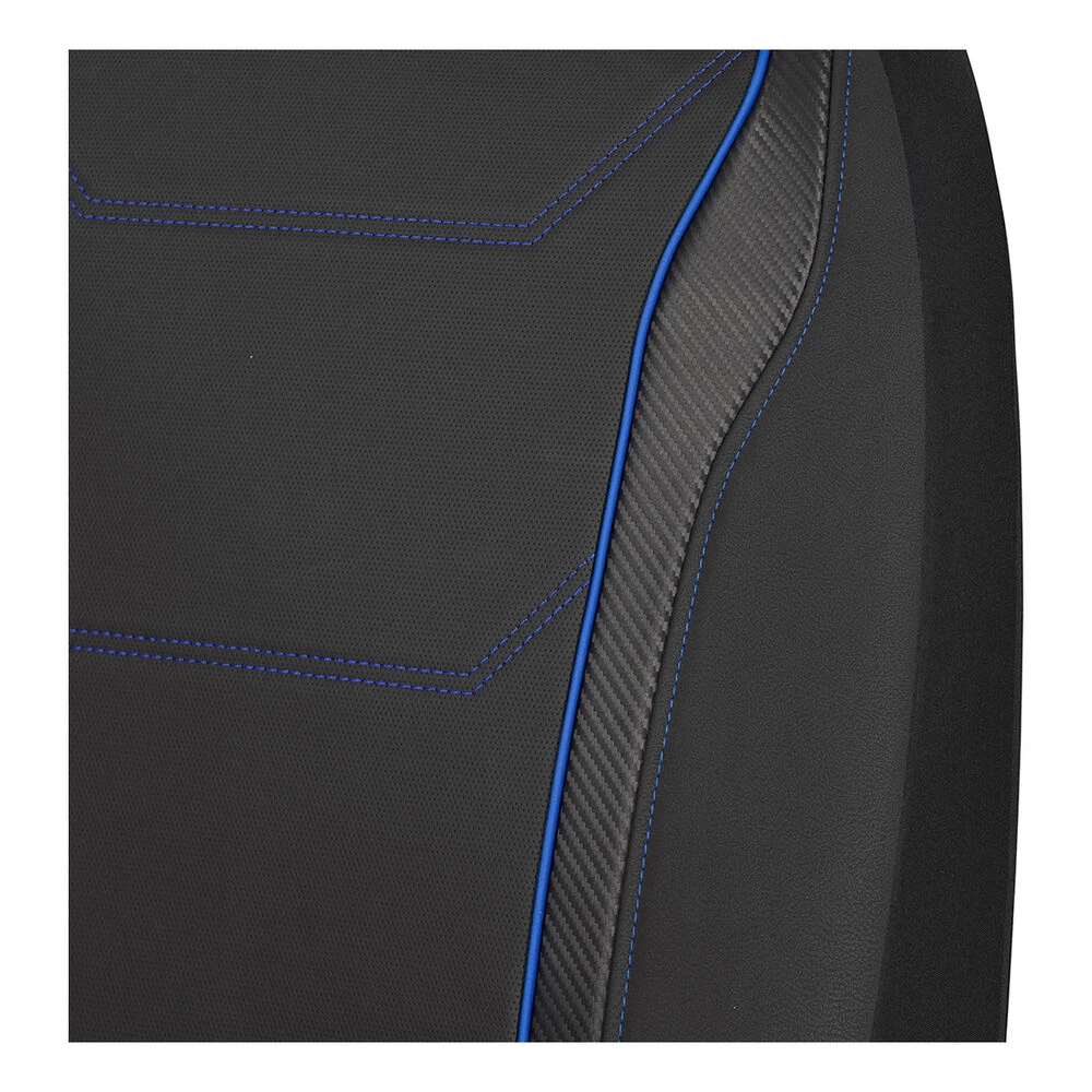 SCA Sports Leather Look & Carbon Seat Covers Black/Blue Adjustable Headrests Airbag Compatible 5 SCA Sports Leather Look & Carbon Seat Covers Black/Blue Adjustable Headrests Airbag Compatible - Image 3