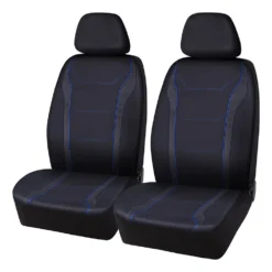 SCA Sports Leather Look & Carbon Seat Covers Black/Blue Adjustable Headrests Airbag Compatible