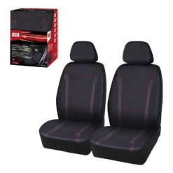 SCA Sports Leather Look & Carbon Seat Covers Black/Red Adjustable Headrests Airbag Compatible -Quad Lock Case Shop SCA 637210 02 hi res