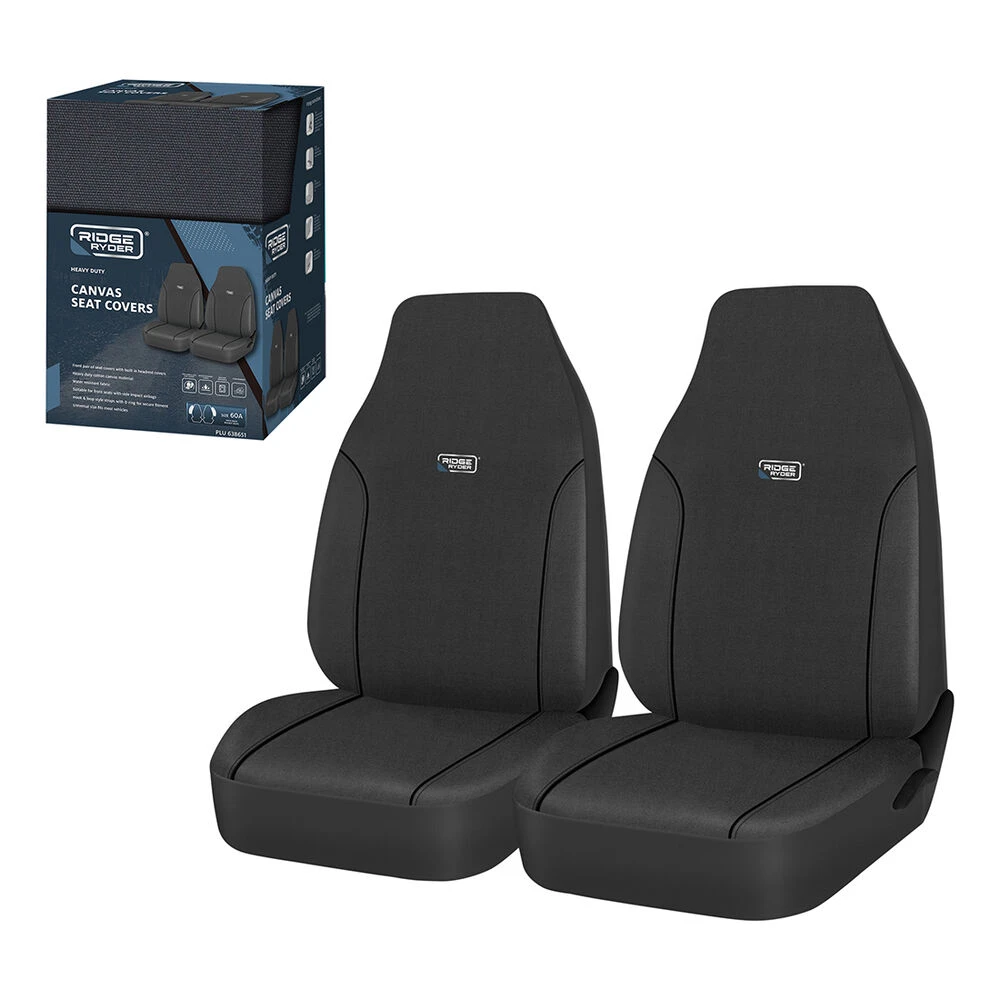 Ridge Ryder Canvas Seat Covers Charcoal/Black Piping Built-In Headrests Airbag Compatible 60SAB 7 Ridge Ryder Canvas Seat Covers Charcoal/Black Piping Built-In Headrests Airbag Compatible 60SAB - Image 5